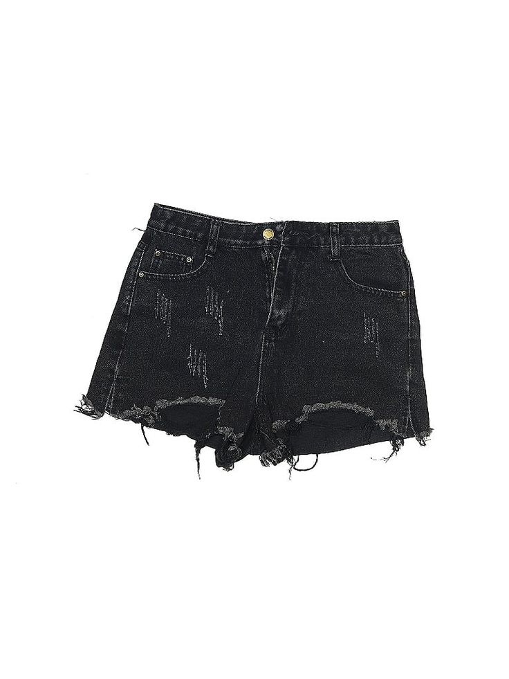 Jeans Denim Shorts Size: Medium Black Bottoms - used. 70% COTTON, 28% POLYESTER, 2% OTHER, Medium Wash, High Rise | Jeans Denim Shorts - High Rise: Black Bottoms - Size Medium Black Grunge Jeans For Summer, Grunge Black Summer Jeans, High Waist Washed Black Distressed Bottoms, Casual Black Cutoff Jeans, Grunge Short Jeans With Pockets, Summer Black Jeans With Frayed Hem, Grunge Dark Wash High Waist Bottoms, Grunge Cutoff Bottoms With Pockets, Black Cutoff Grunge Jeans