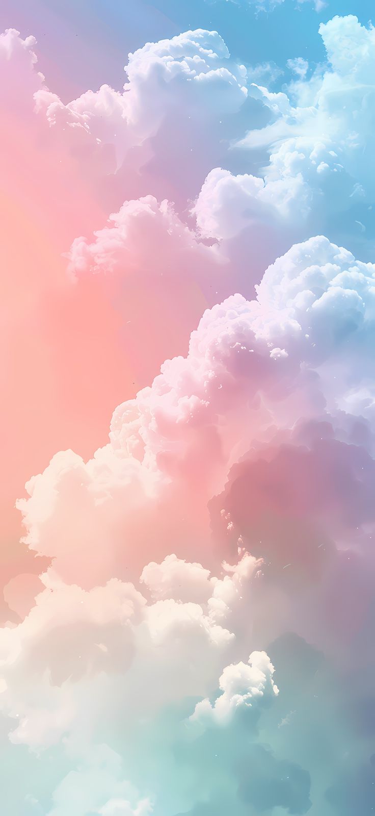 the sky is filled with fluffy clouds in pastel colors