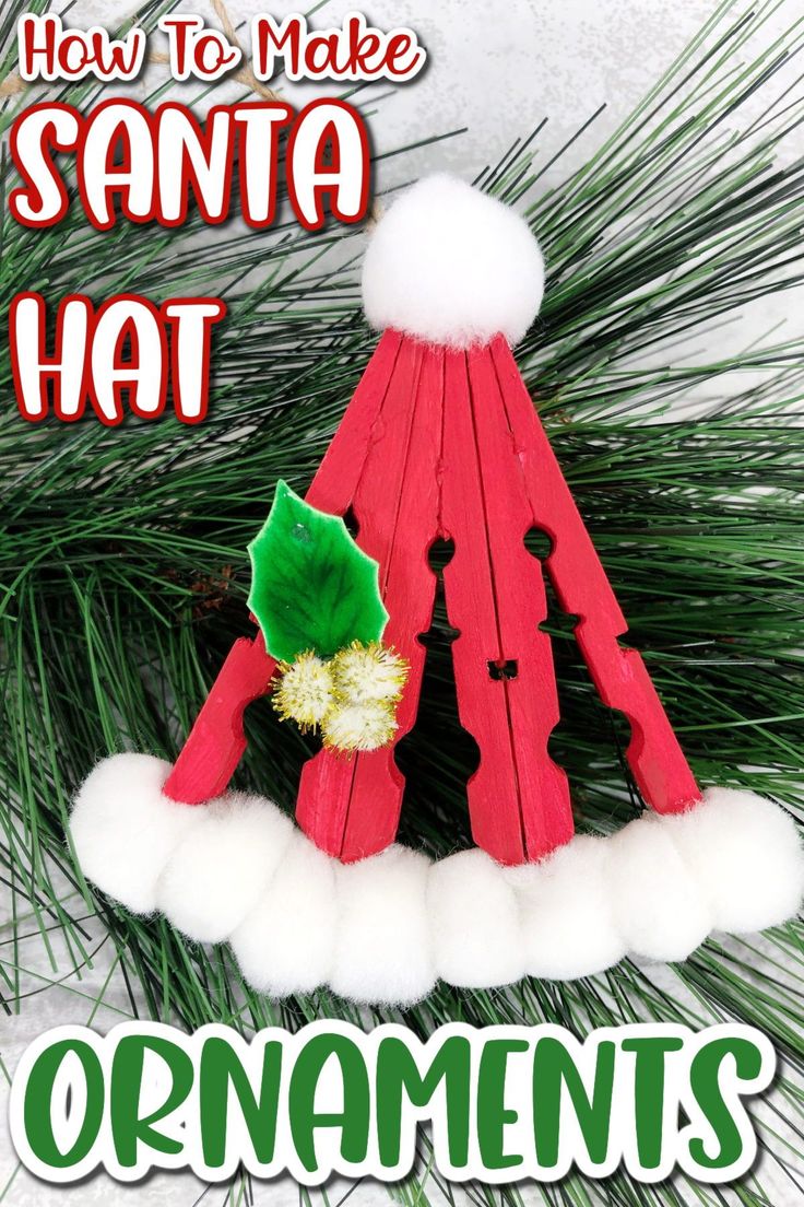 an ornament made out of popsicle sticks with the words how to make santa hat