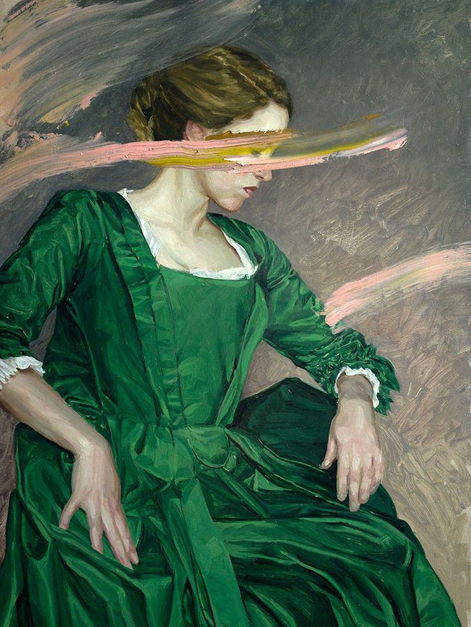 a painting of a woman in a green dress