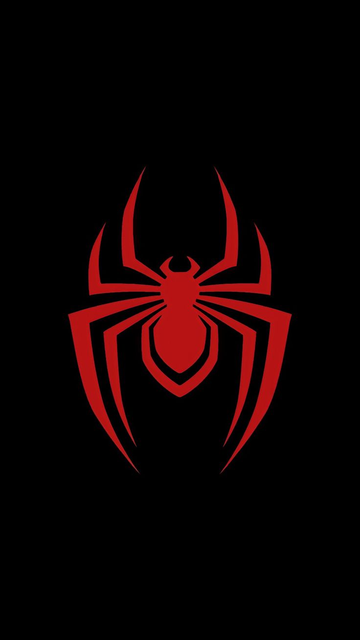 a red spider logo on a black background