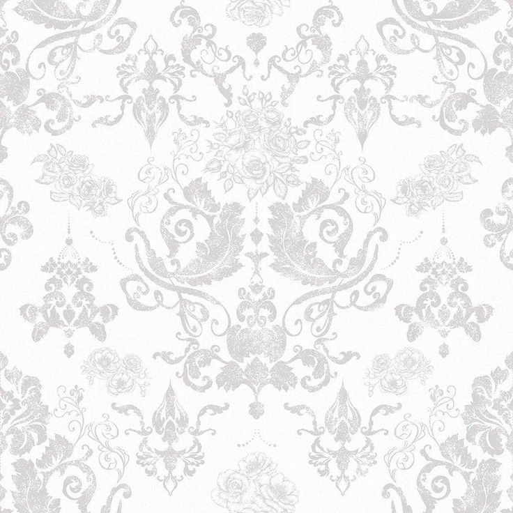 a white and gray wallpaper with ornate designs