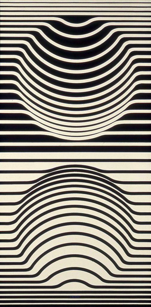 an abstract black and white pattern with wavy lines in the center, as if it were optical art