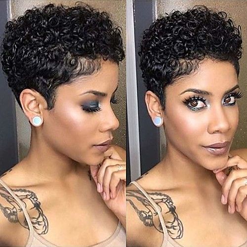 Short Curly Hair African American Black Women Bob Hairstyles, Chop Hairstyles, Haircuts Curly, Curly Cuts, Short Natural Haircuts, Short Natural Curly Hair, Curly Pixie, Remy Human Hair Wigs, Pixie Styles