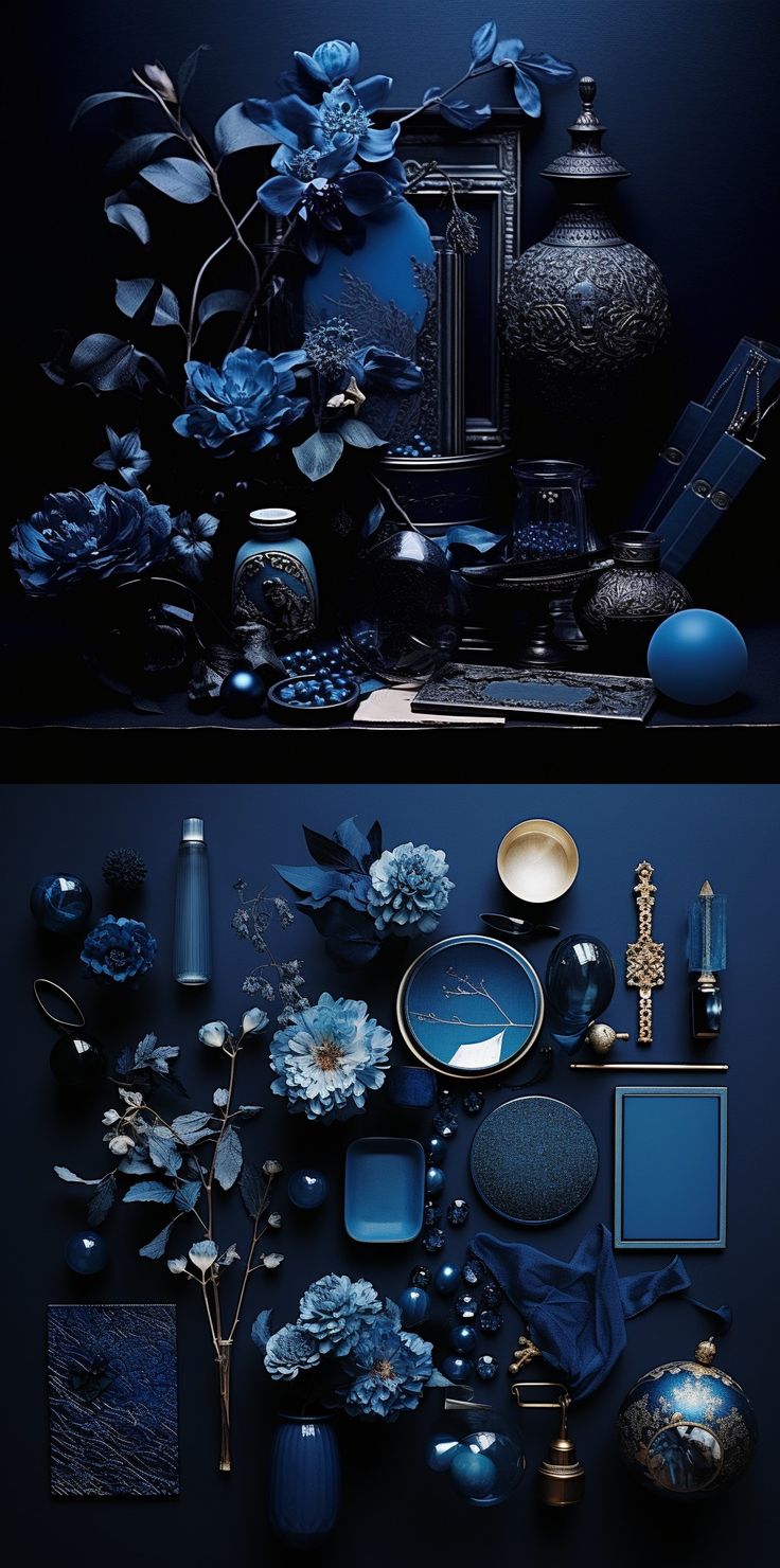 Mood board for colour Dark Blue Aesthetic Room, Blue Dark Academia, Blue Aesthetic Room, Dark Academia Blue, Dark Blue Aesthetic, Dark Color Palette, Color Board, Blue Colour Palette, Blue Rooms