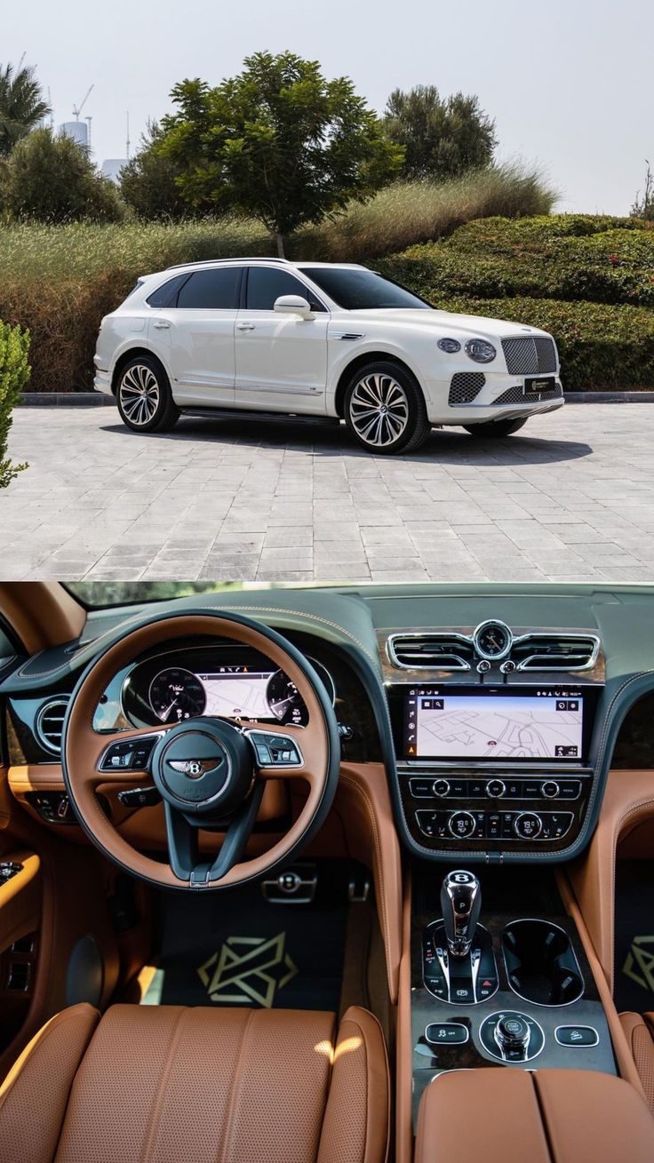 the interior of a car is shown in two different views, one showing the dashboard and the other showing the steering wheel