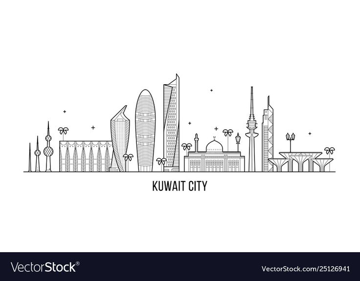 Kuwait city skyline, Kuwait. This illustration represents the city with ...