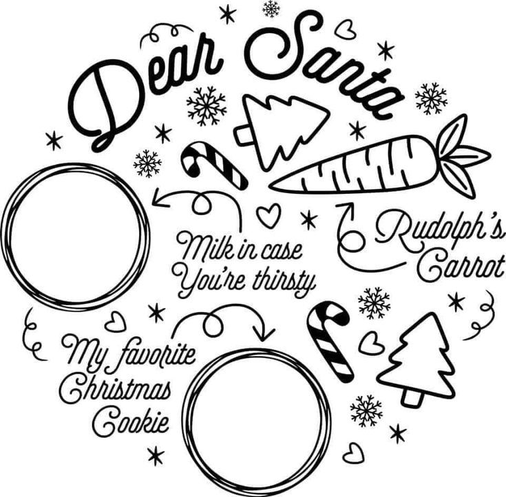 the words dear santa written in black and white