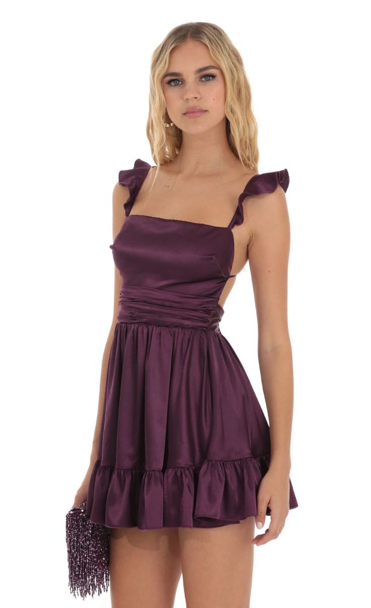 Fit and Flare Dress in Purple | LUCY IN THE SKY Dark Purple Homecoming Dress, Purple Hoco Dresses, 8th Grade Dance Dresses, Purple Hoco, Dark Purple Dresses, Purple Homecoming Dress, Loungewear Jumpsuit, Hoco Dresses, Dance Dresses