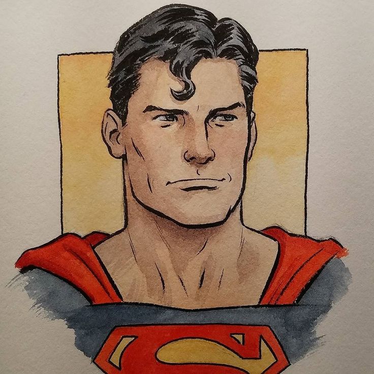 a drawing of a man in a superman suit with his head tilted to the side