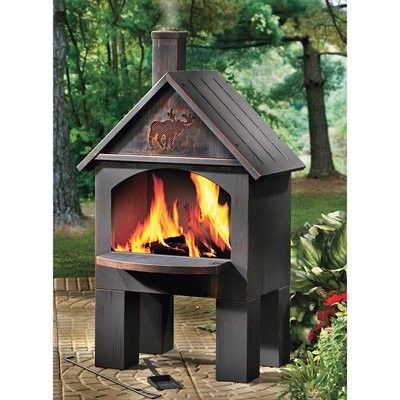 an outdoor fireplace with flames in it