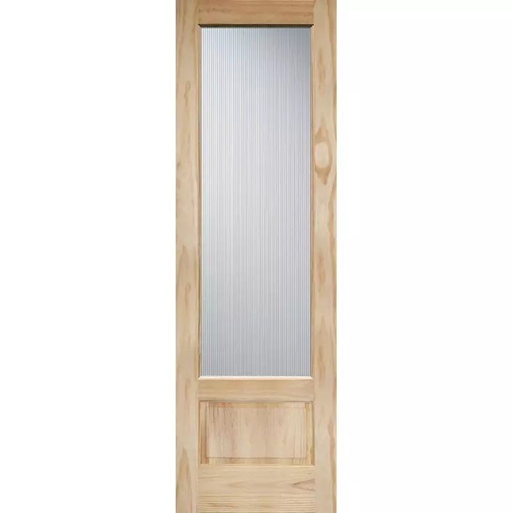 8'0" Tall Reed Glass Pine Interior Wood Door Reeded Pantry Door, Unique Office Doors, Frosted Glass Pantry Doors, Double Doors Office, Pantry Door With Frit Glass, Interior Door With Glass Panel, Maple Doors Interior, Modern Office Doors, Reeded Glass Pantry Door