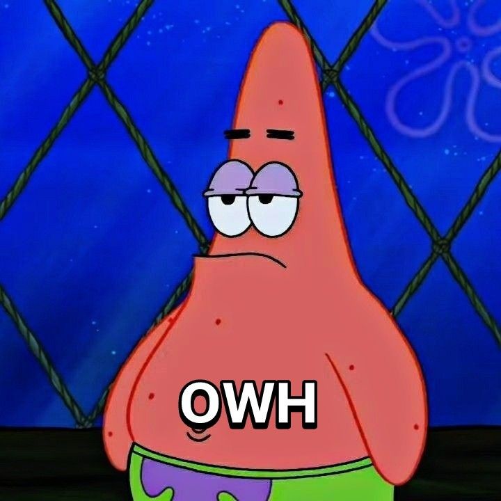 a cartoon character with the words hwo on his chest and an image of a spongebob