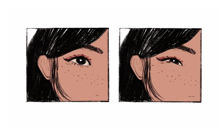 two different images of a woman's face with freckles on her eyes