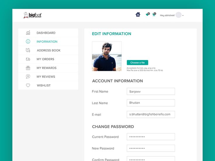 a screenshot of the account information page