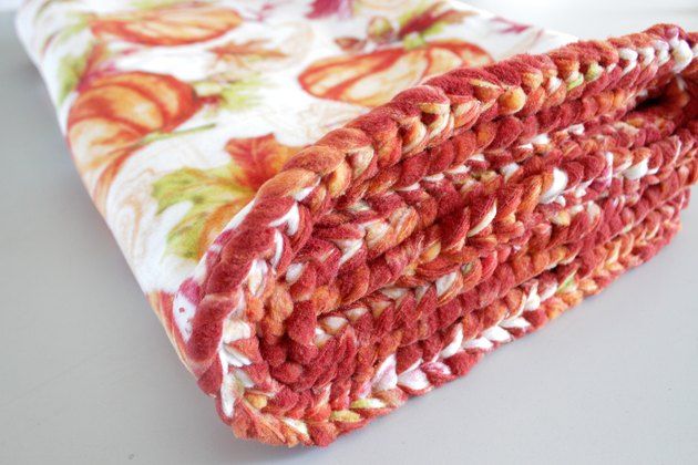 a close up of a blanket on a table