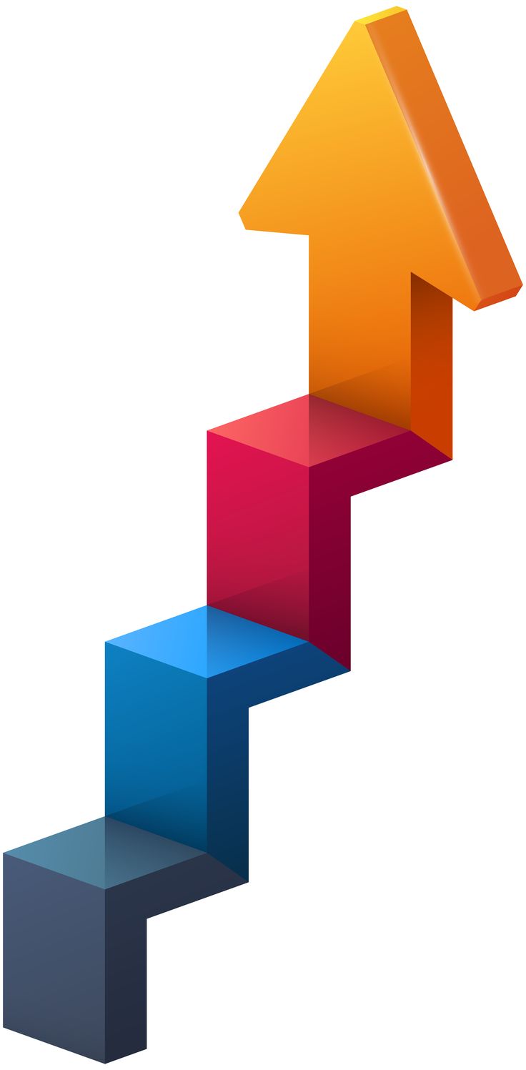 an image of a colorful arrow going up the stairs to another one that is red, orange, and blue