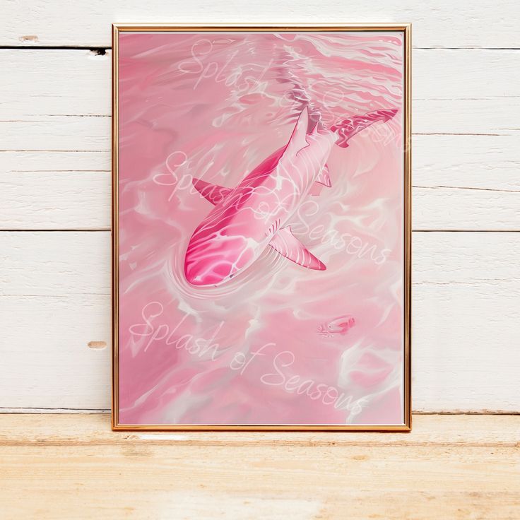 a painting of a pink shark in the water