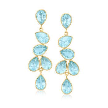 Ross-Simons - 20.00 ct. t.w. Sky Blue Topaz Drop Earrings in 18kt Gold Over Sterling. Celebrate in style at that upcoming occasion. 20.00 ct. t.w. sky blue topaz pears tumble downward in these chic and sophisticated drop earrings crafted in 18kt yellow gold over sterling silver. Hanging length is 2 1/8". Post/clutch, sky blue topaz drop earrings. Sky Blue Topaz Ring, Onyx Colour, Evening Jewelry, Black Onyx Bracelet, European Wedding, Blue Topaz Earrings, Aquamarine Jewelry, Sky Blue Topaz, Sterling Jewelry