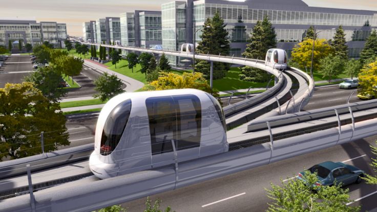 an artist's rendering of a monorail on a highway in the middle of a city