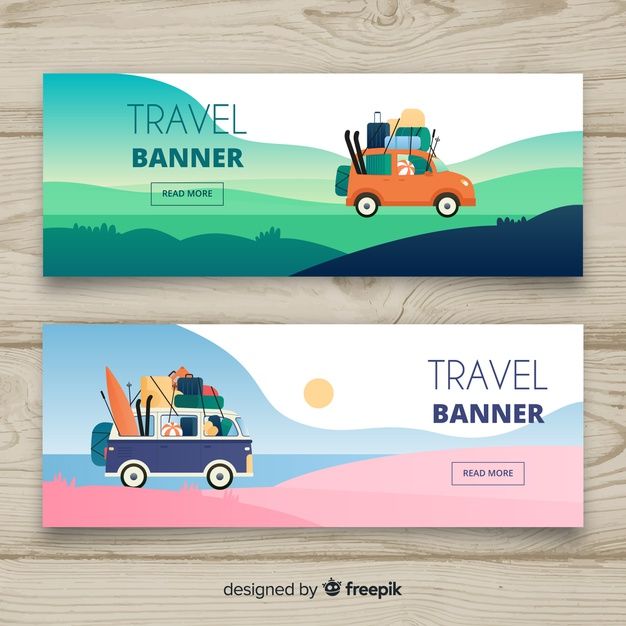 two travel banners with cars and surfboards