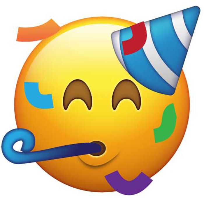 a smiley face with a party hat on it's head