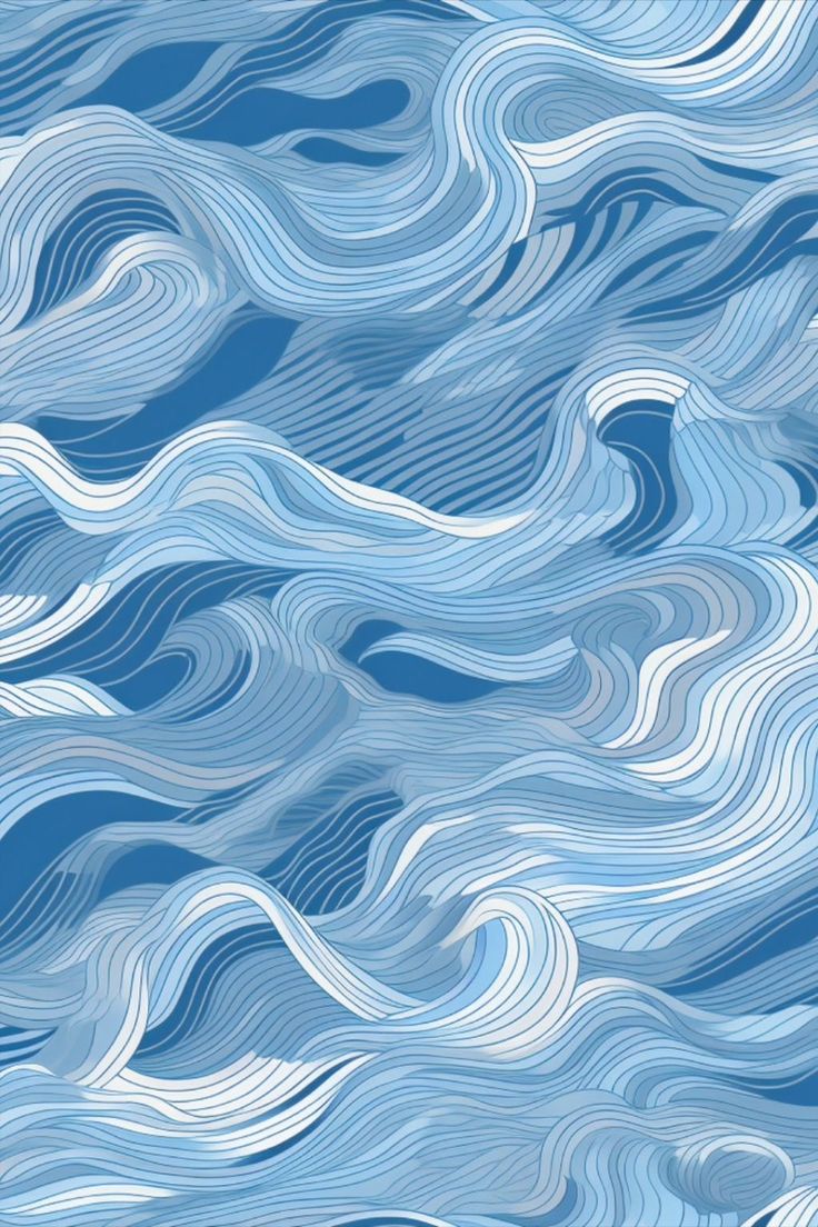 an abstract blue and white background with wavy lines in the water, as well as waves