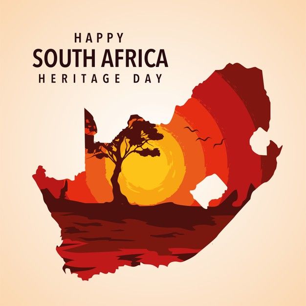 an african map with the sun setting behind it and a tree in the foreground that reads happy south africa heritage day