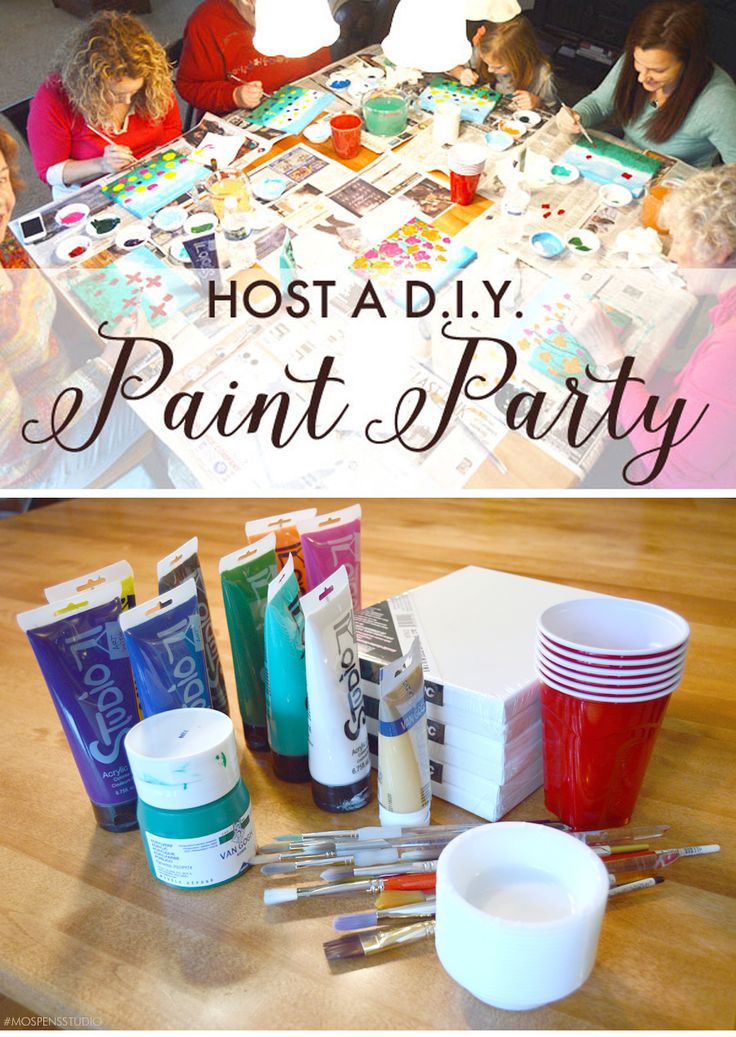 kids sitting at a table with paint and paper on it, and the words host a diy paint & party