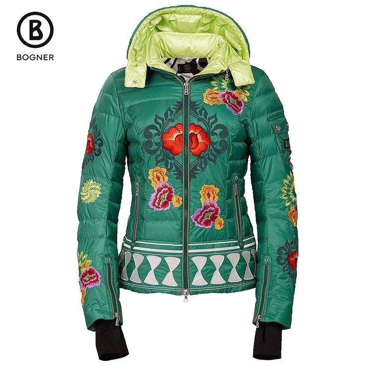 Bogner Jacky-D Ski Jacket (Women's) | Peter Glenn Ski Jacket Outfit, Embroidered Coat, Snow Skirt, Folk Clothing, Ski Fashion, Skiing Outfit, Winter Girls, Outdoor Jacket, Modern Outfits