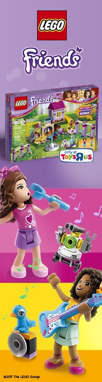 an advertisement for lego friends with two girls