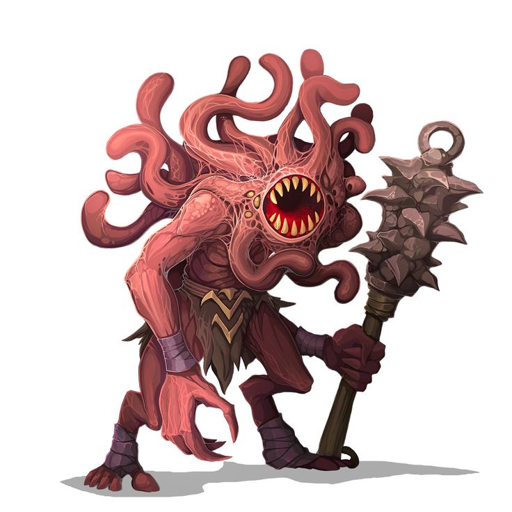 an image of a demon with big teeth holding a sception in his hand