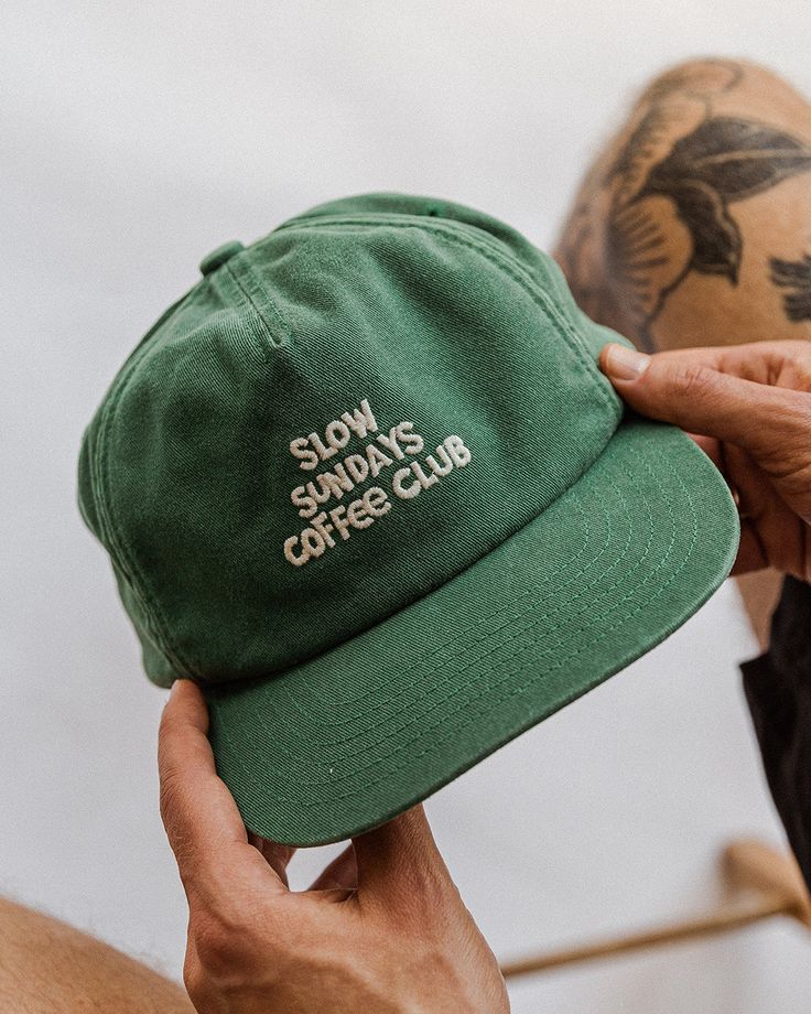 Slow Sundays 5 Panel - Green Coffee Club, Mode Inspo, 로고 디자인, Look Fashion, The Office, Cotton Twill, A Man, Clothing Brand, Style Me