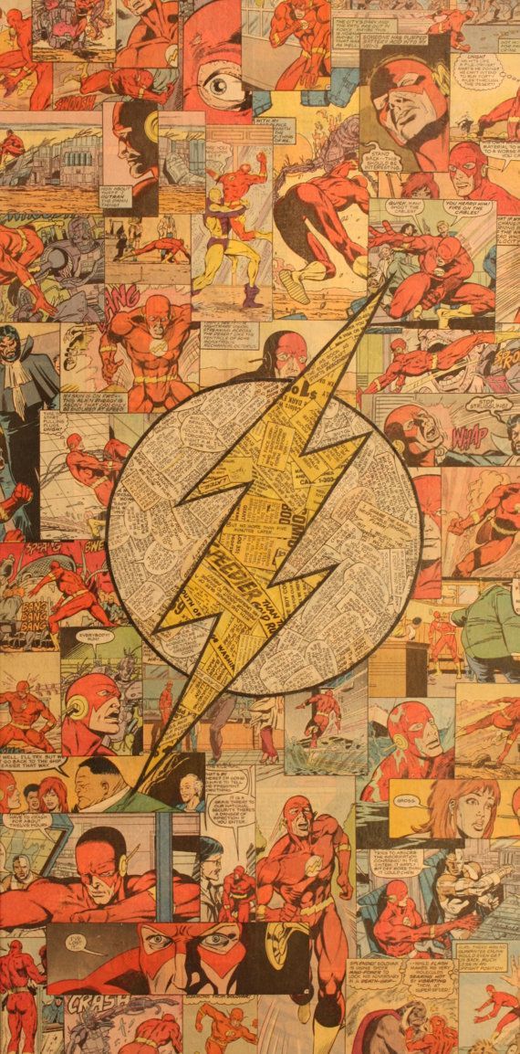 the flash comic book cover is shown with many different images and symbols on it's surface