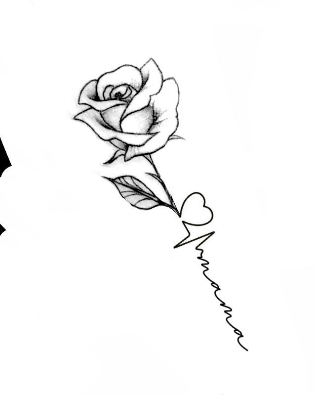 a black and white drawing of a rose with the word love written in cursive writing