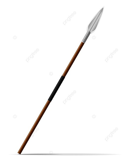 an old wooden and metal spear on a white background with clippings for text