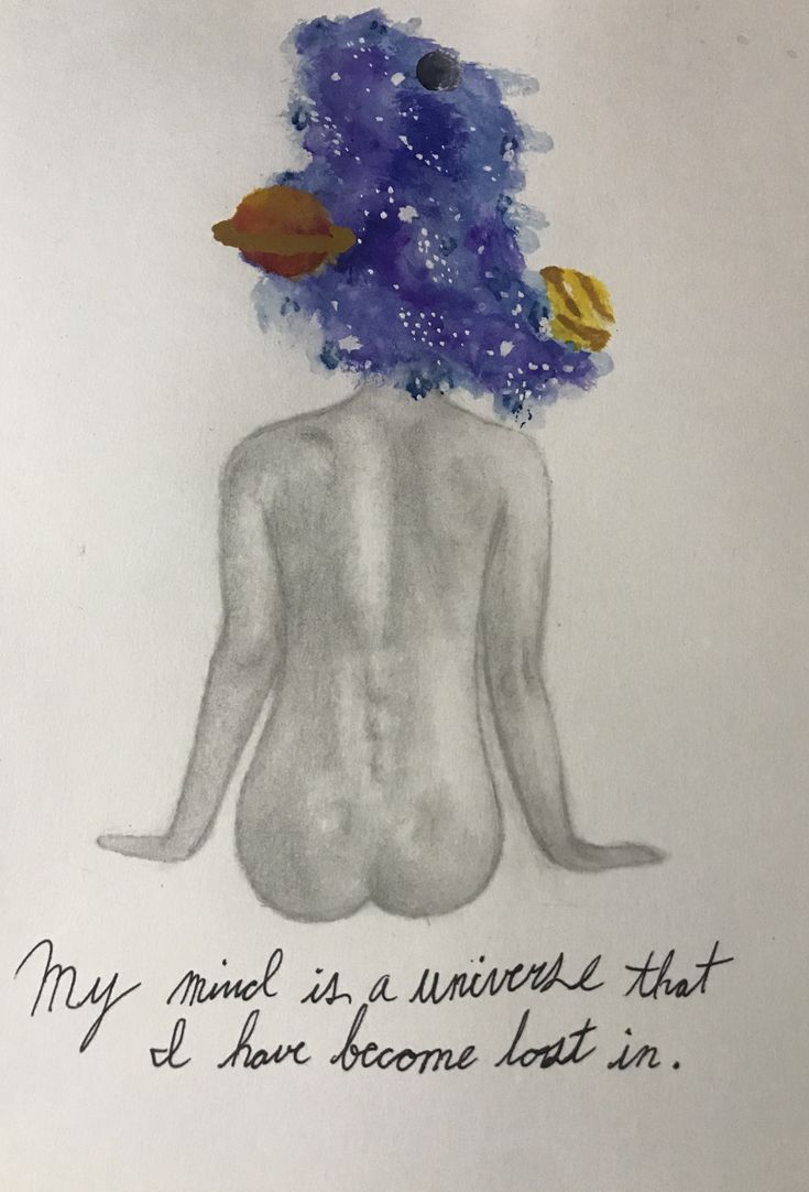 a drawing of a man with flowers on his head and the words, my mind is a universe that i'll have become lost in