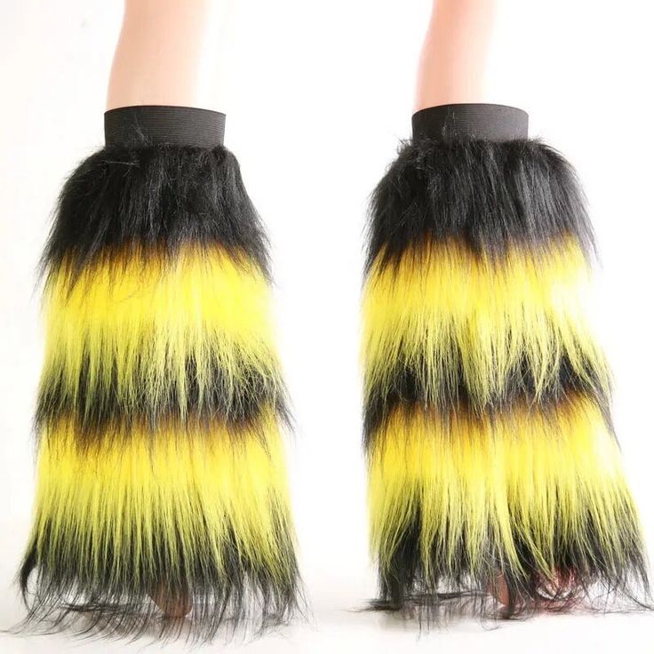 Fluffy legwarmer boot cover set Yellow Leg Warmers, Swagger Outfits, Silly Clothes, Bee Costume, Fluffy Skirt, Leg Warmer, Thigh High Socks, Fashion Wishlist, Set Women