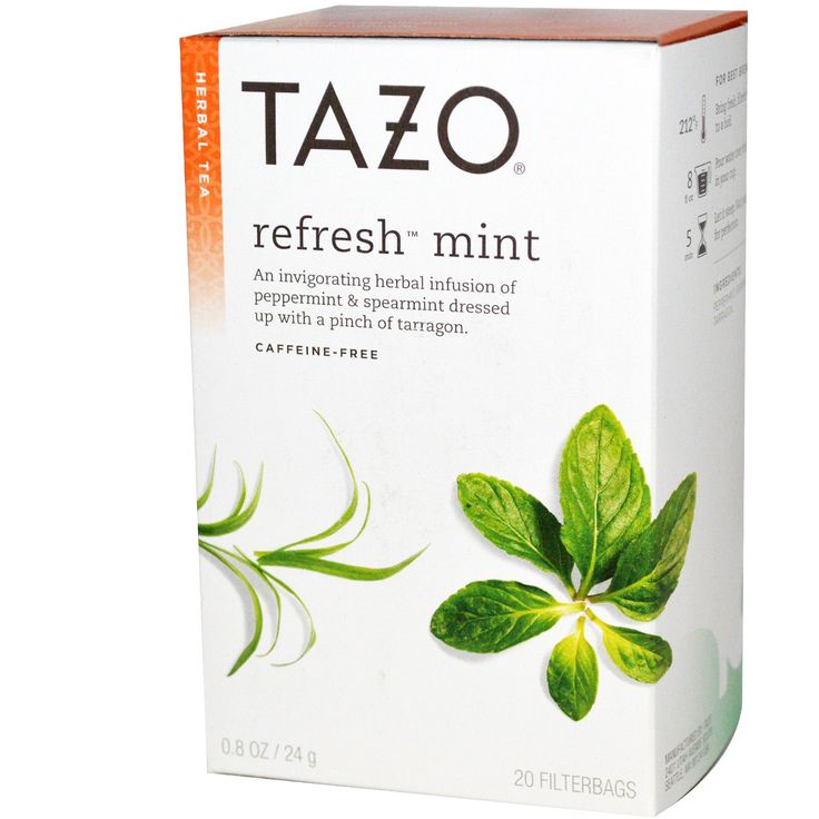 a box of tazo refresh mint tea on a white background