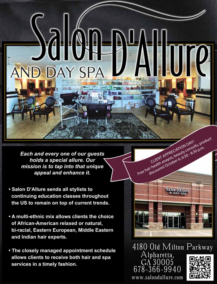 an advertisement for salon and day spa in front of a building with the words salon d'allure on it