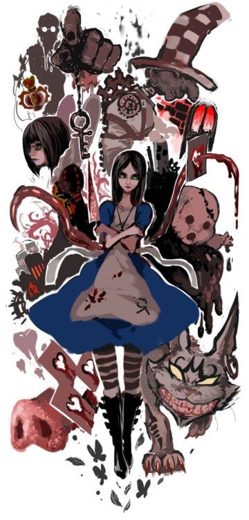 American Mcgee's Alice Art, Alice In Horrorland, Alice Madness Returns Tattoo, Alice Madness Returns Fanart, Alice Madness Returns Art, American Mcgee, American Mcgee’s Alice, Drawing Disney, Alice In Wonderland Artwork