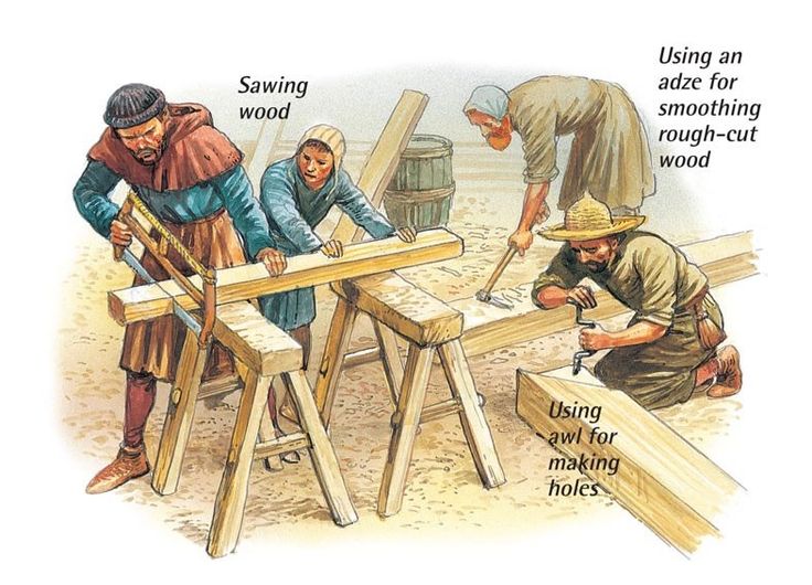 an image of people working on woodworking in the woods with words describing how to use them