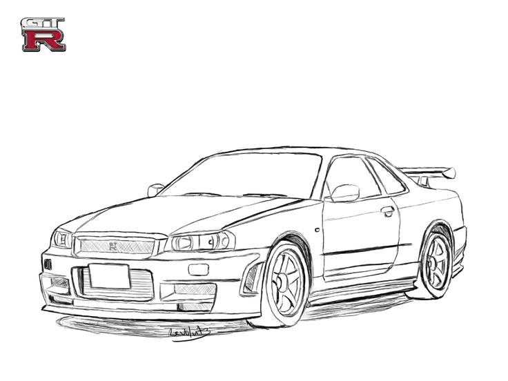 a drawing of a car in black and white with the word'r on it