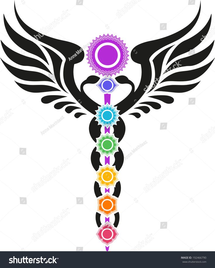 a white t - shirt with black wings and seven chakras