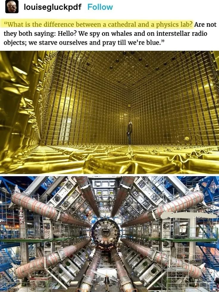 the inside of a large metal structure and an image of a man standing in front of it