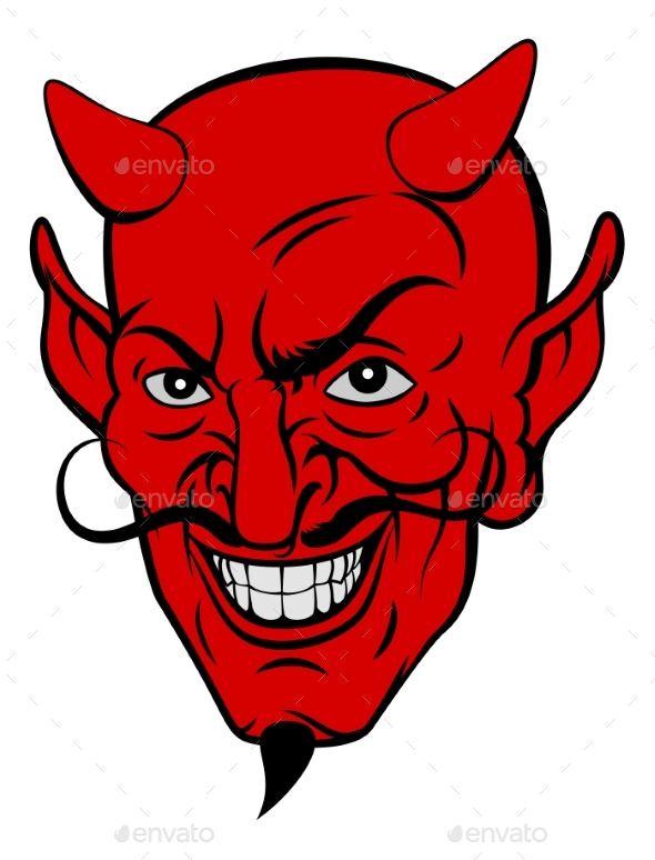 an evil devil head with horns and fangs on it's face stock photo - 549