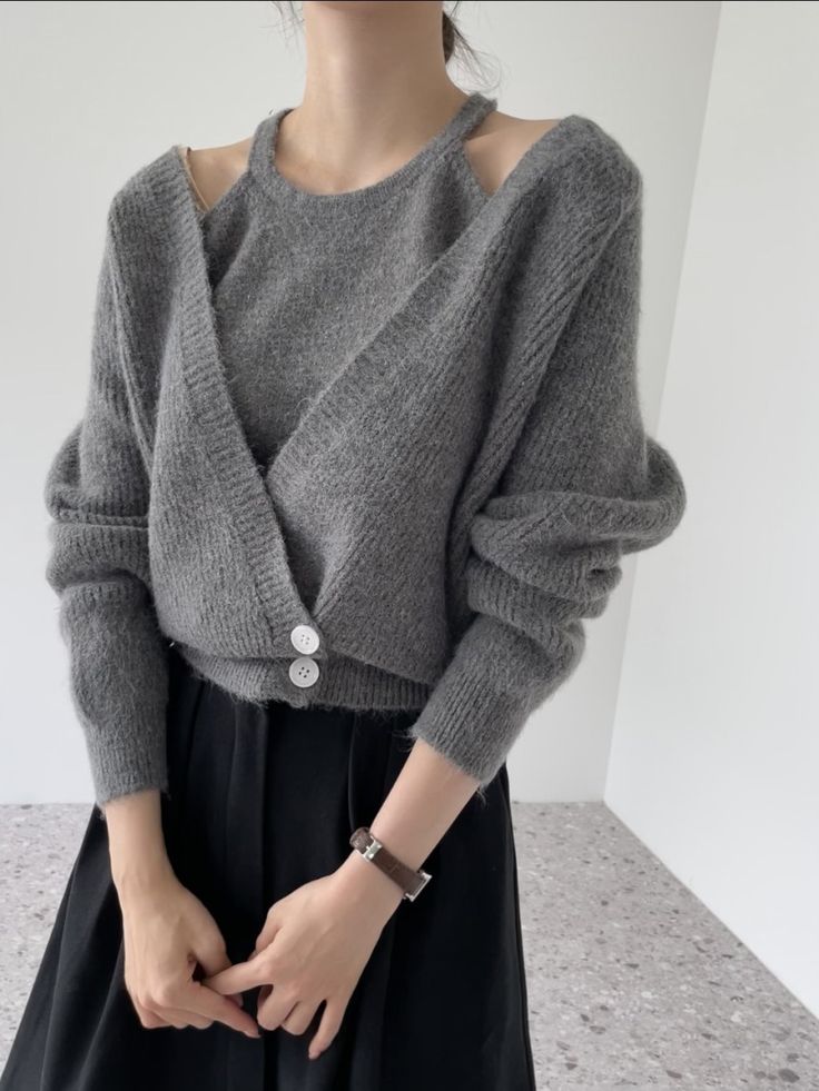 Shipping: Worldwide Express Shipping AvailableDelivery time: 7-15Days Fast ShippingReturns: Fast refund, 100% Money Back Guarantee. Sweater Sets, Halter Vest, Knitting Women Cardigan, Womens Knit Dresses, Button Sweater, Korean Fashion Women, Style Sweater, Women Sleeve, Knitted Cardigan