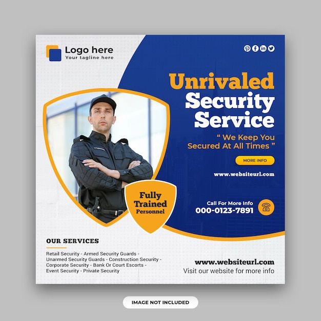 a security service flyer with a man in uniform