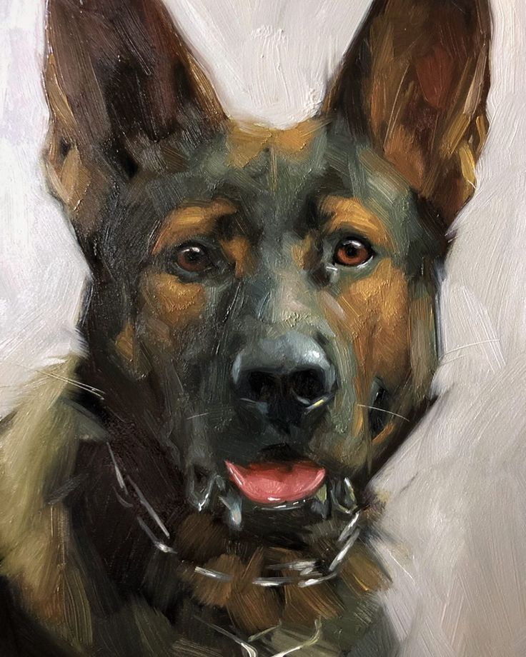 a painting of a german shepard dog on a white background