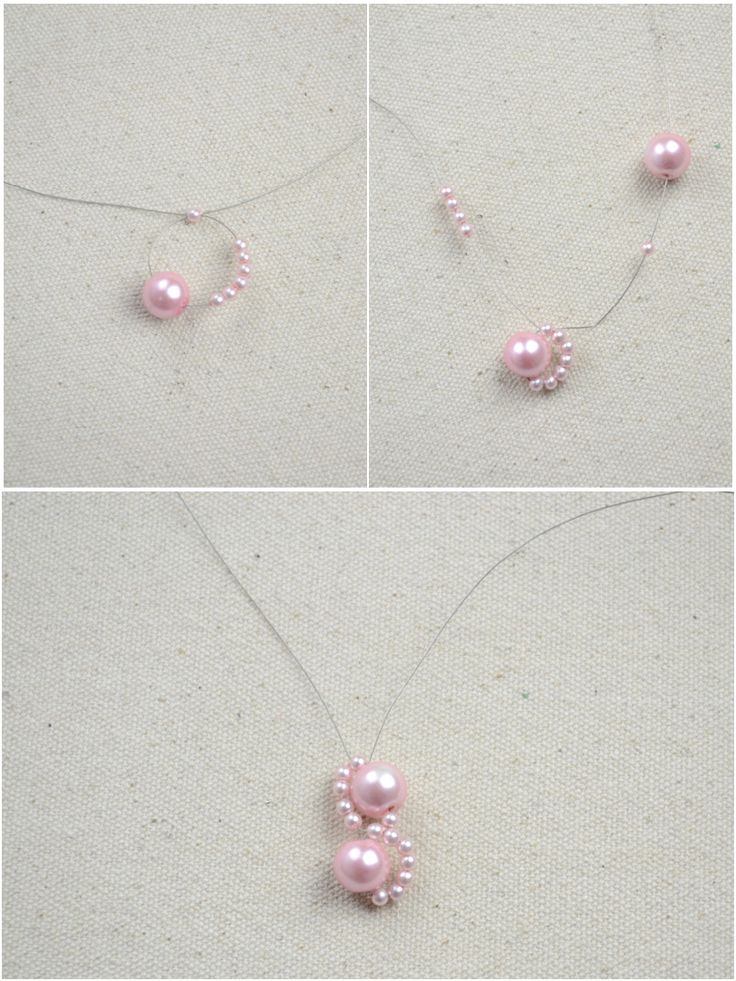 three pictures of different necklaces with pearls on them